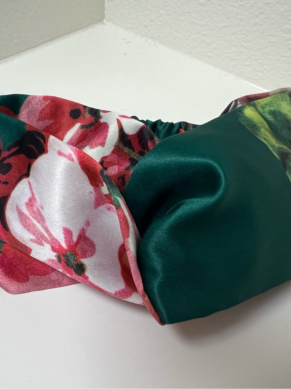 Floral Green Satin Twist Headband